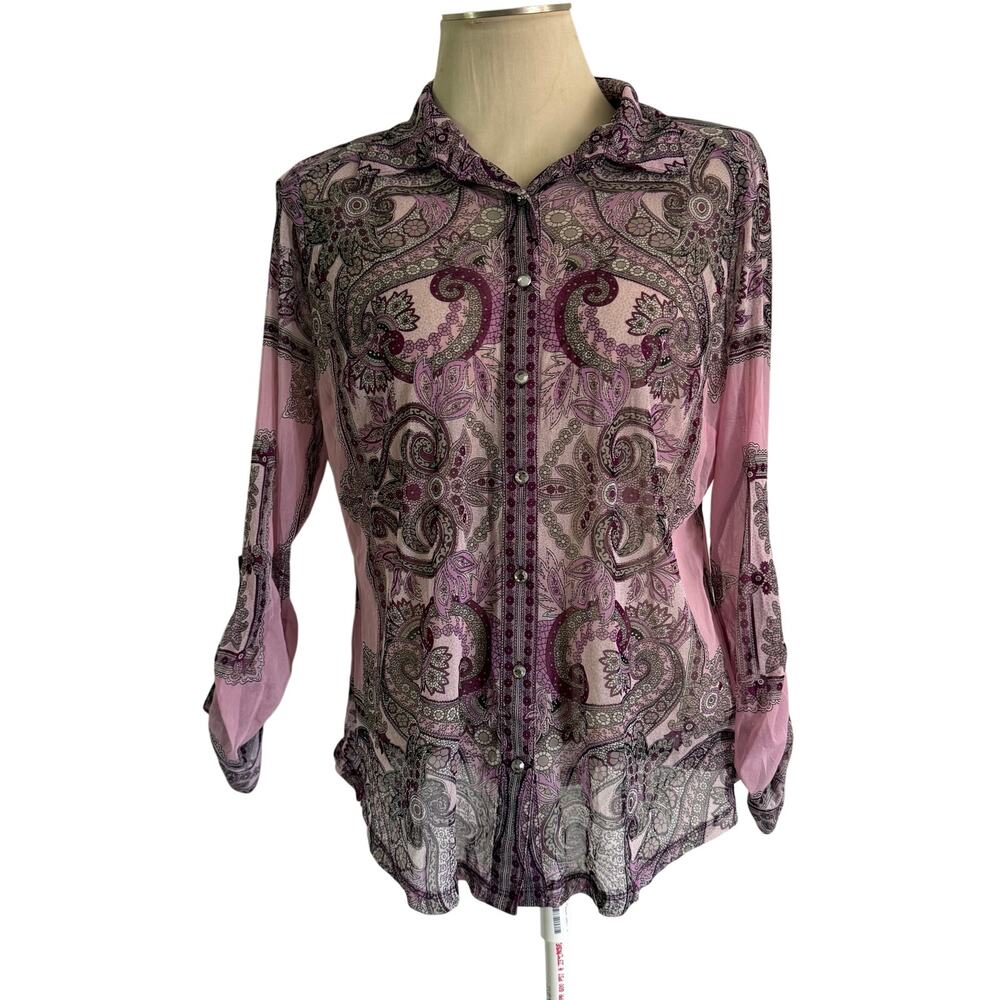 Y2K 2000s Purple Paisley Mesh Button Up Top Plus Size 1X Fairy Grunge Whimsigoth
